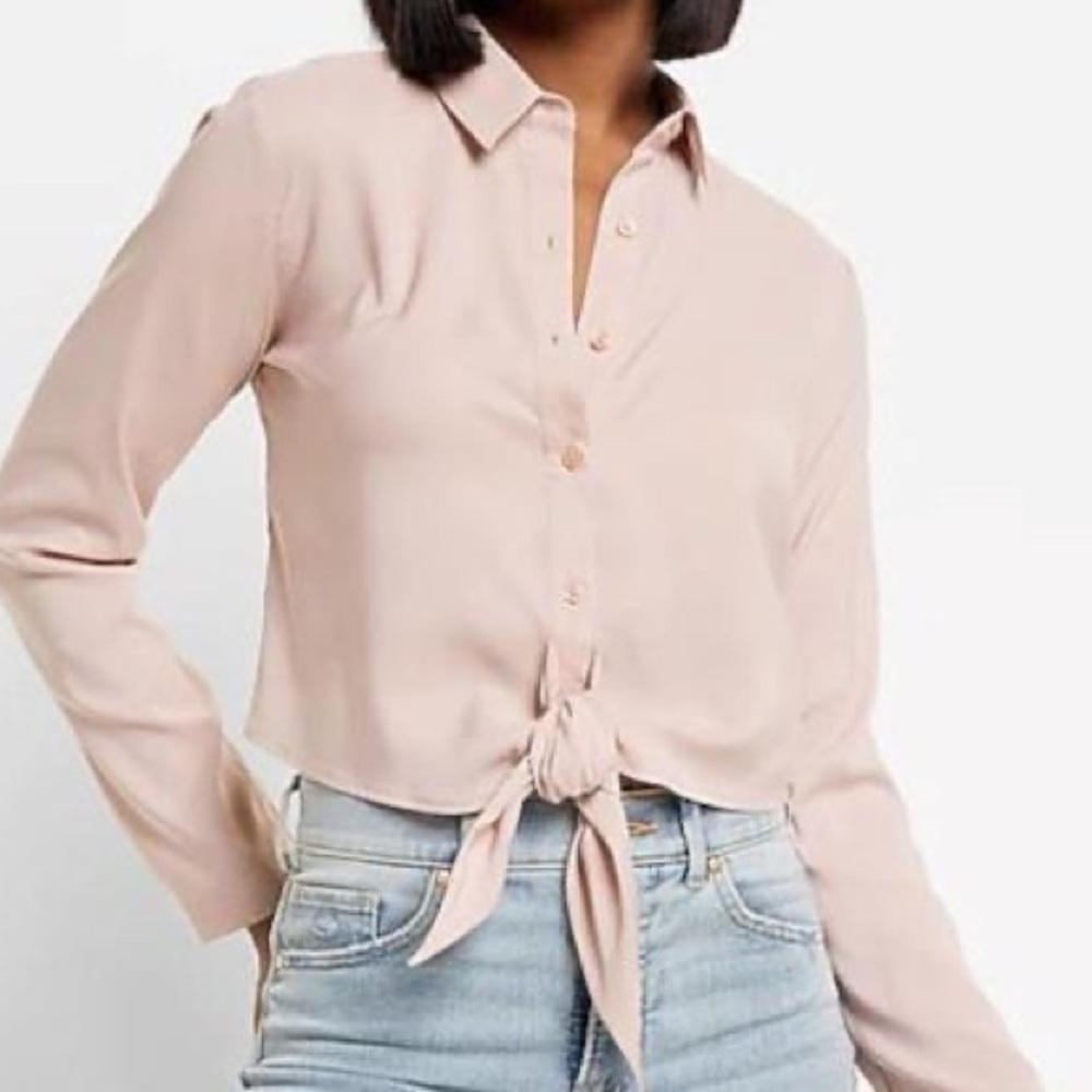 Express Tie Front Relaxed Portofino Shirt Blouse M *Dusty Mauve*